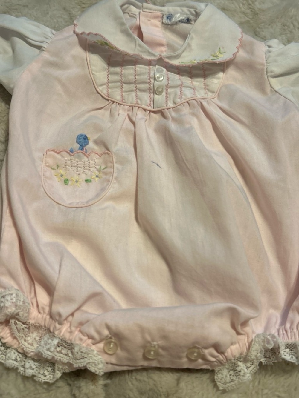 Vintage Nannette  Embroidered Baby Bubble Romper